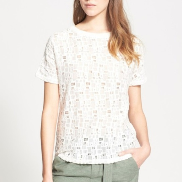 Vince Tops - [VINCE] White Gauzy Textured Crew Neck Tee